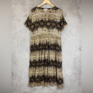 Zenana by Saraf Vintage Dress Womens Medium Brown Maxi Short Sleeve Button-2781*